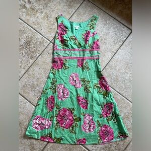 Lapis Green and Pink Floral Midi Dress